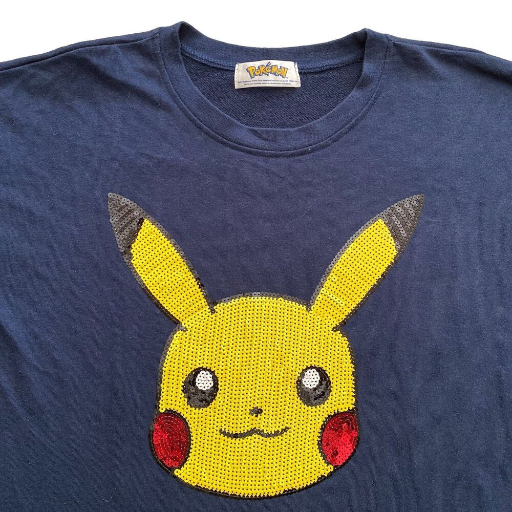 Game Freak Pikachu Sweatshirt Sequins Pokemon Large 2016 Blue